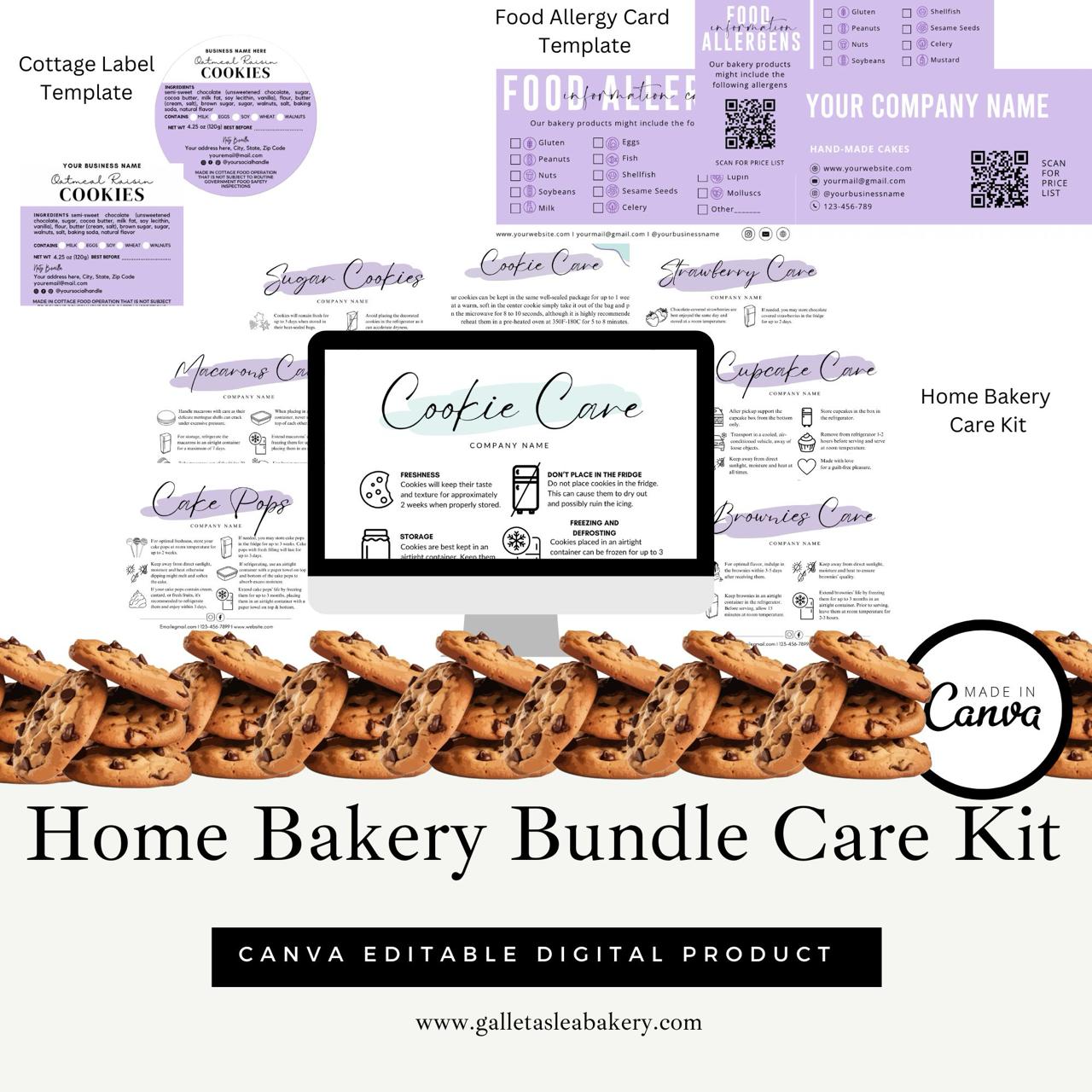 Ultimate Home Bakery Care Cards, Food Allergies and Cottage Food Label Bundle